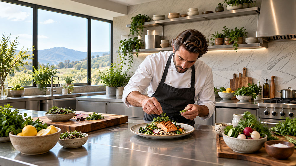 A chef freshly preparing a meal